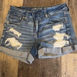American Eagle Outfitters Women's Distressed Midi Denim Shorts Sz 10